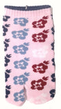 children's tabi socks in pale pink with blue, white and burgundy flowers