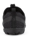 Rear view of Aqua X Sport men's sizing in black. Heel and back pull-on tab are shown