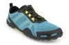 angled front view of men's Xero Aqua X Sport in "surf" colour. Blue with black and yellow details