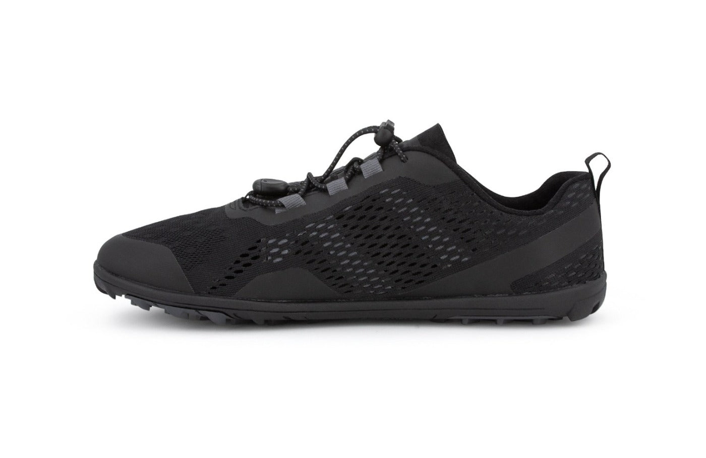 Side view of Aqua X Sport in black, lace toggle and mesh details are visible