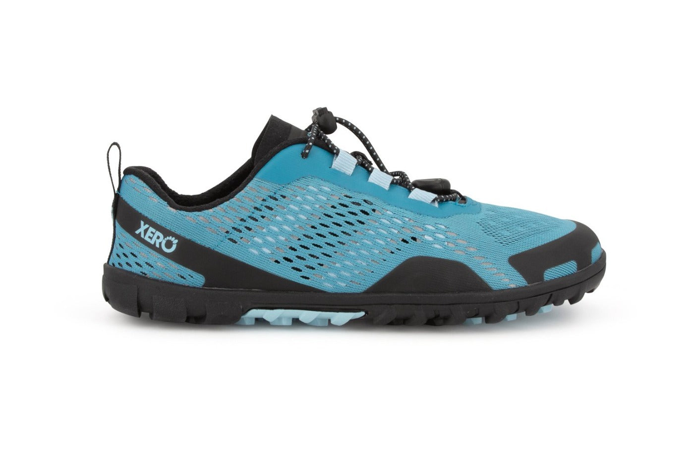 Side view of Aqua X Sport women's sizing in surf, lace toggle and mesh details are visible