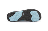 Bottom view of Aqua X Sport women's sizing in Surf. Black and blue treads on sole are displayed