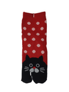 Children's tabi socks in red with white dots and black cat