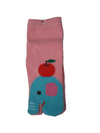Children's Tabi Socks Blue Elephant With Apple On Pink