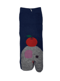 Children's Tabi Socks Grey Elephant With Apple on Navy