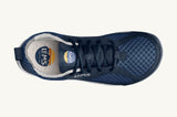 View from above the Lems Primal 2 in Eclipse - dark blue upper and laces, white lining and insole.