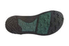 Bottom view of TerraFlex Forest, showing black and green outsole with widely-spaced chevron treads for grip