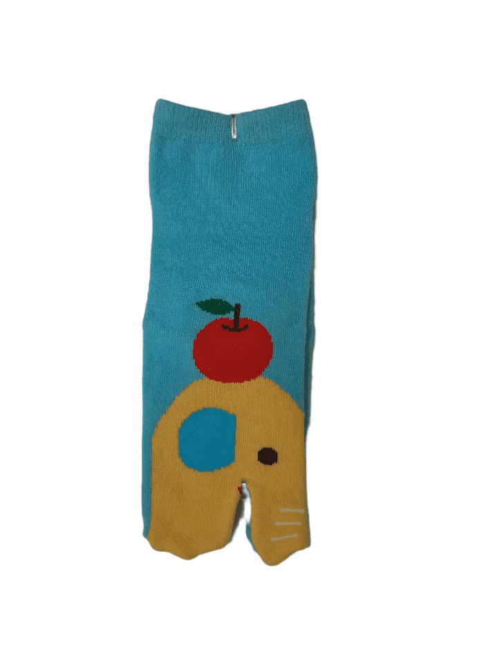 Children's Tabi Socks Yellow Elephant With Apple on Blue