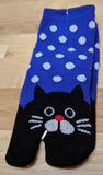 Children's Tabi Socks Black Cat on Blue with White Polka Dots