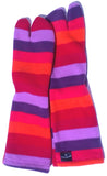 Polar Fleece Tabi Socks for children, thick stripes of purple, lavender, orange, pink and red.