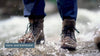 Waterproof Leather Boulder Boots being worn outside. Text reads "100% Waterproof"